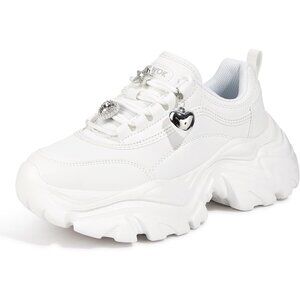 👑Women Sneakers Comfortable White Buckle Lace-Up Athletic Platform Shoes